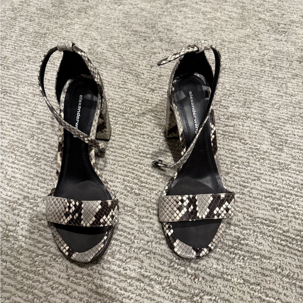 Alexander Wang Black and Cream Snakeskin Sandals